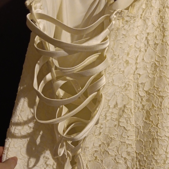 David’s Bridal sz 16W Ivory Corded Lace Strapless Wedding Gown NWT - Picture 5 of 7